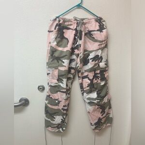 Pink Camouflage Wide Leg Pants